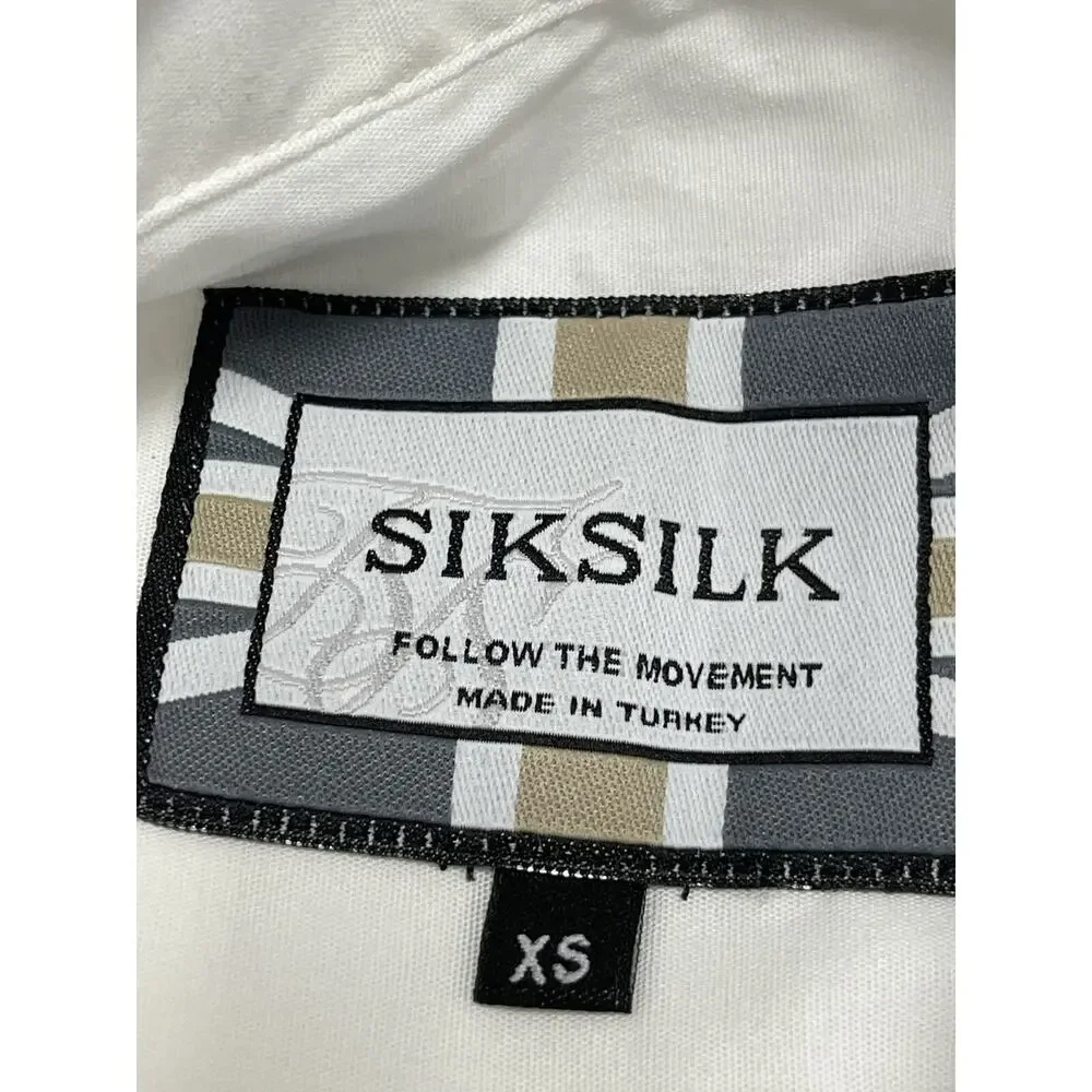 Siksilk Shirt Mens XS Button Up White Short Sleeve Sik Silk Side Trim N53